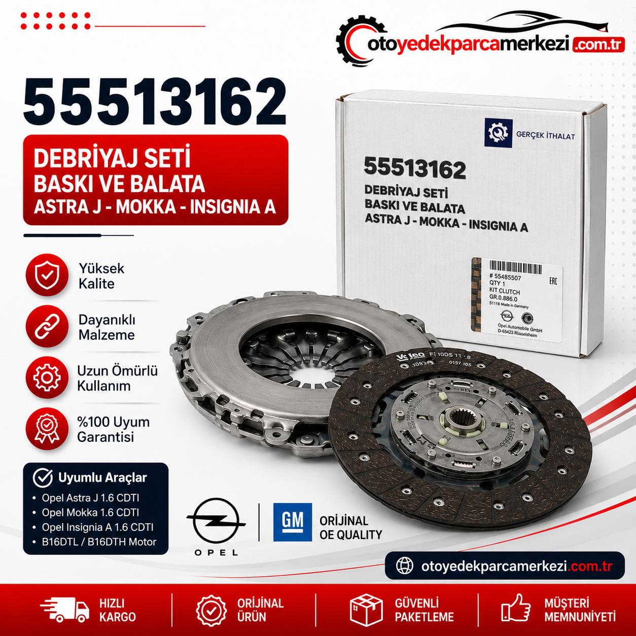 PSA 55513162 Opel Astra J Mokka Insignia A Debriyaj Seti Baskı ve Balata Orijinal GM